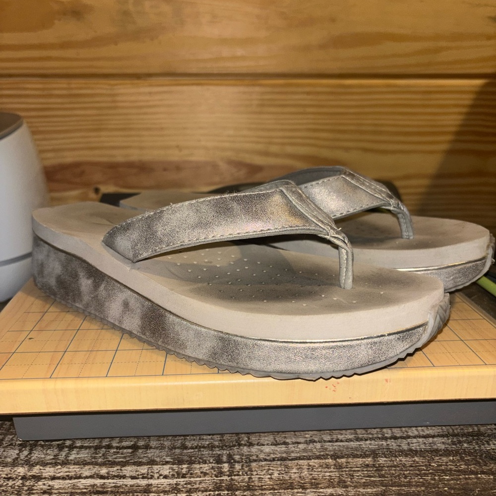 Volatile Metallic Gray Platform Sandals